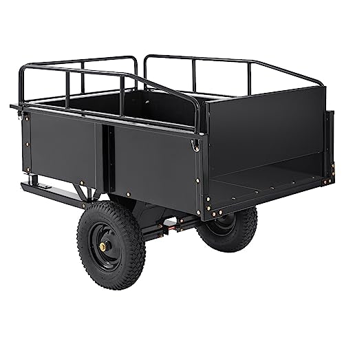 Heavy Duty Steel ATV Dump Cart, 750 lbs, 15 Cubic Feet Garden Utility with Removable Sides Z82487