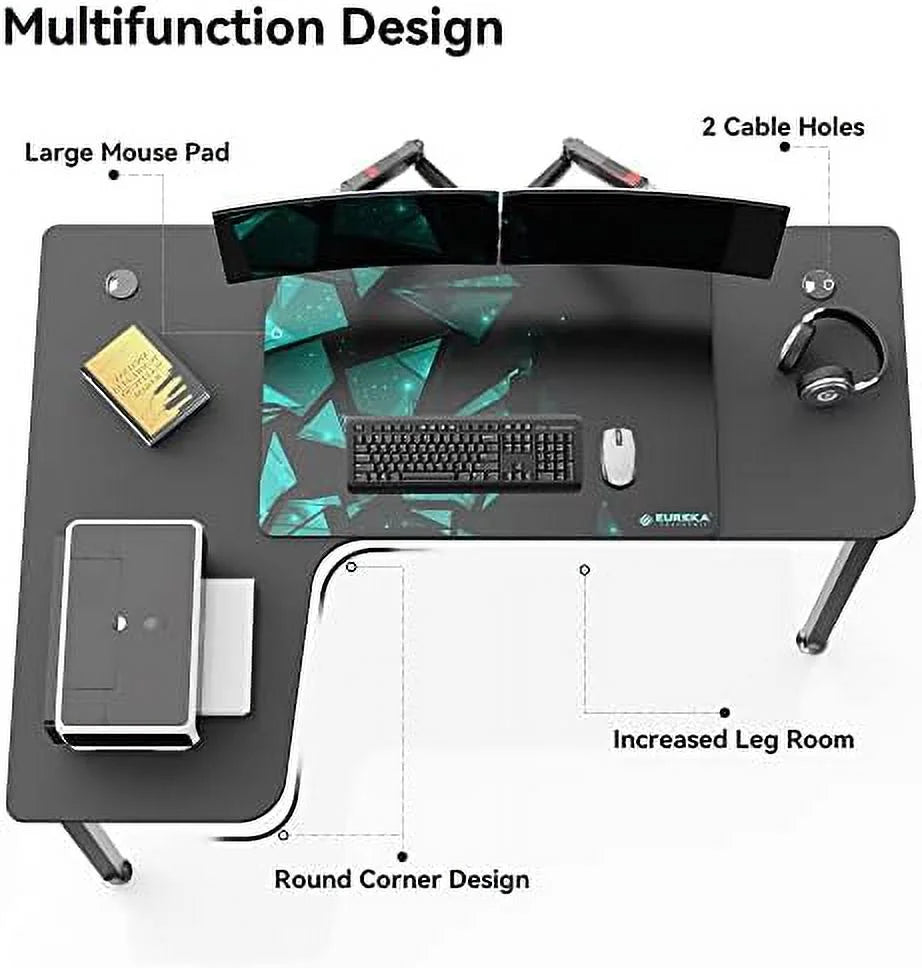 61 Inch L Shape Computer Corner Desk with Mouse Pad Brown K859920