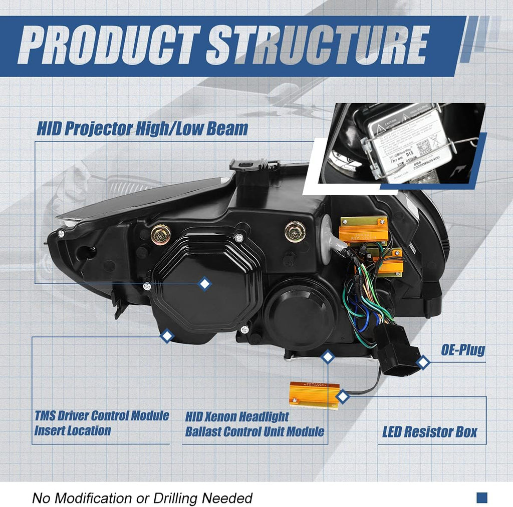 Dual Animated Start-Up Halo Sequential LED Turn Signal Projector HID Headlights, Chrome Housing F74026