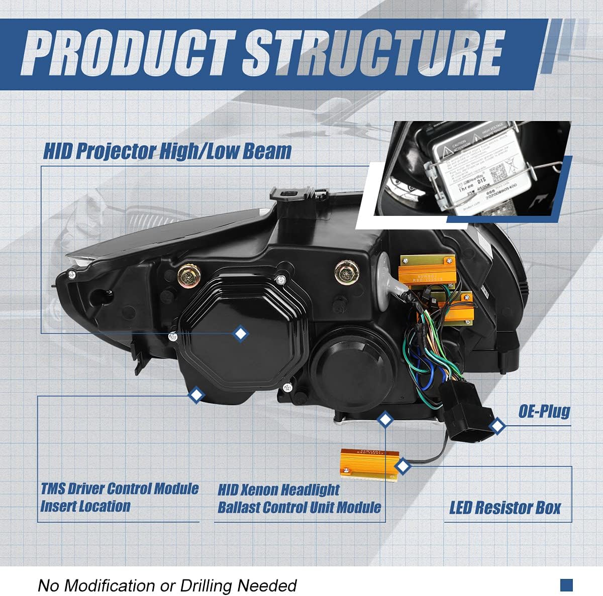 Dual Animated Start-Up Halo Sequential LED Turn Signal Projector HID Headlights, Chrome Housing F74026