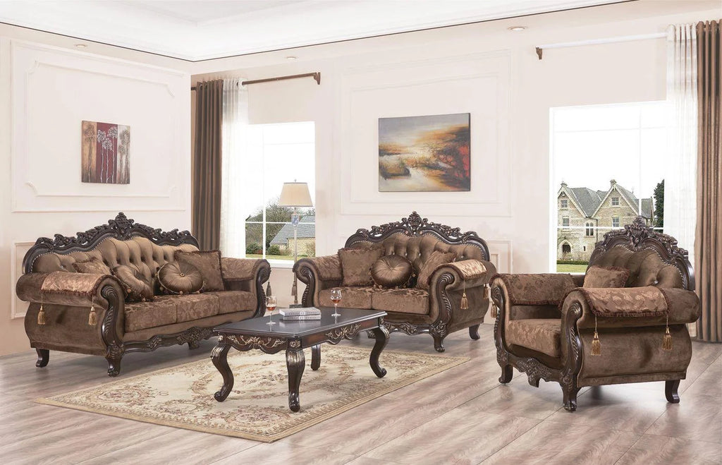 Carved Wood Sofa Set 2Pcs P5155
