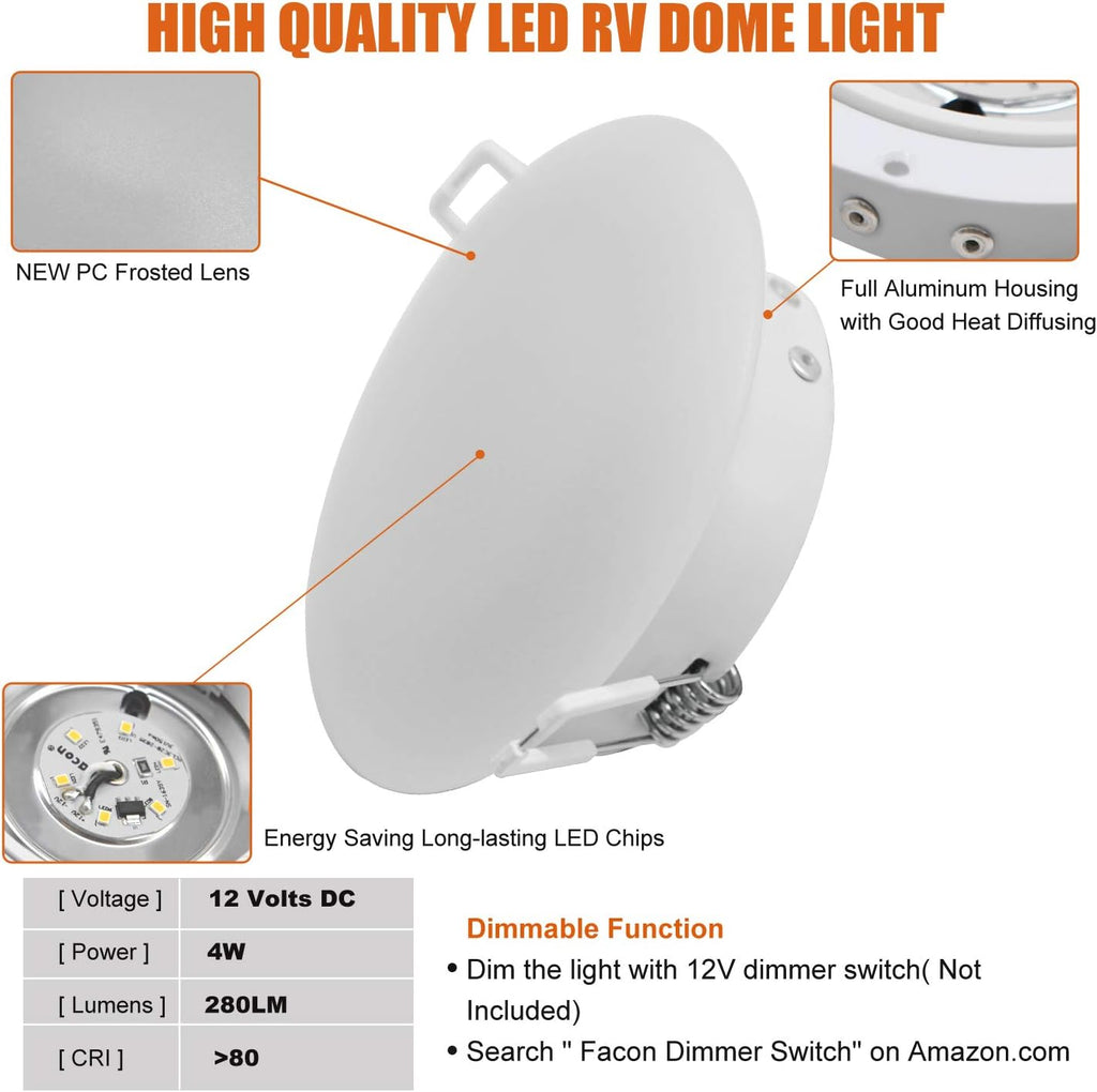 4.5Inch LED RV Puck Light Full Aluminum Recessed Ceiling Lights Pack of 6 A85047