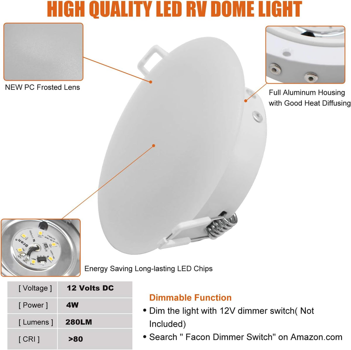 4.5Inch LED RV Puck Light Full Aluminum Recessed Ceiling Lights Pack of 6 A85047