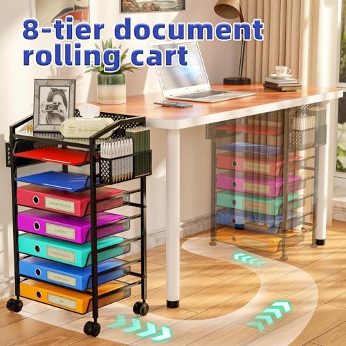14 Tier Rolling File Cart with Sliding Trays, Black Q2395