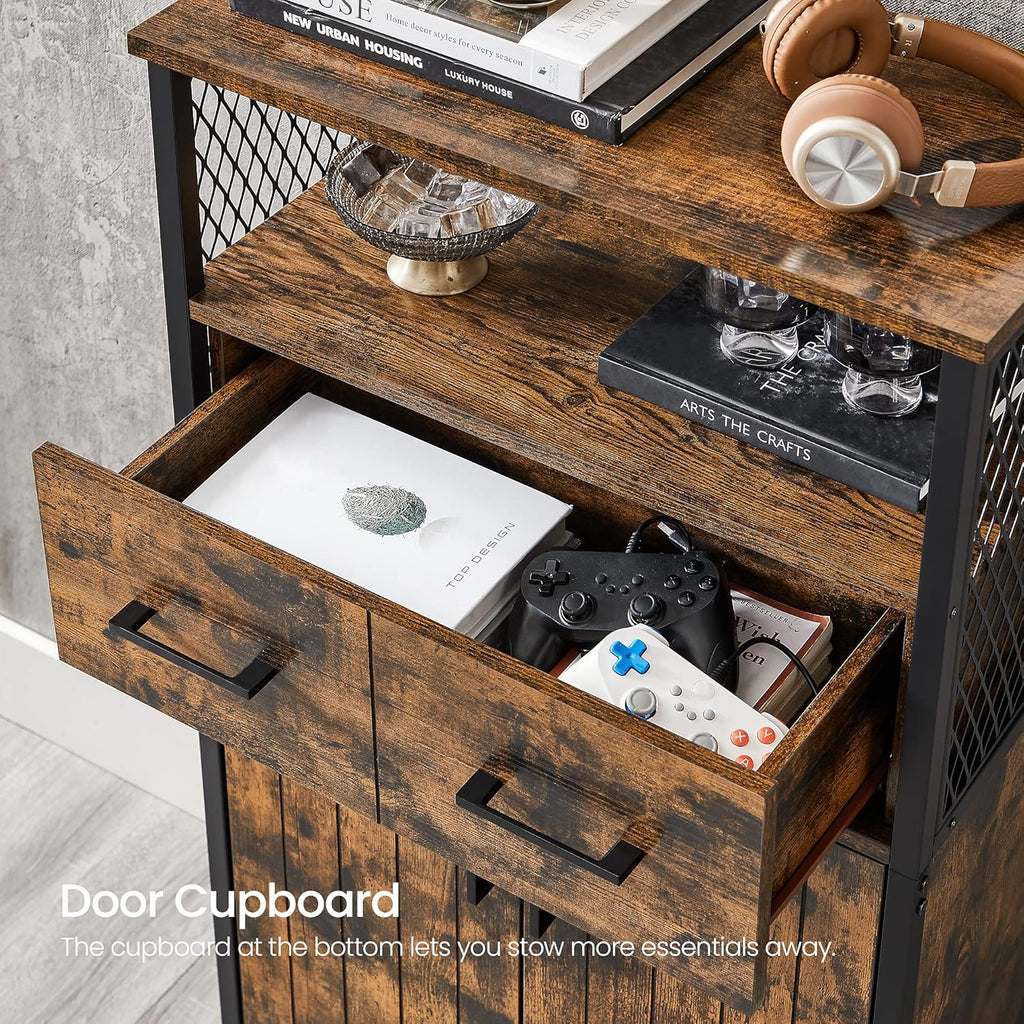 Rustic Brown and Black Freestanding Storage Cabinet with Doors and Shelves O6702