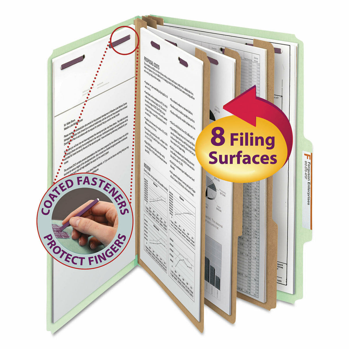 Legal Eight-Section Gray/Green Pressboard Classification Folders 10/Box Z68032