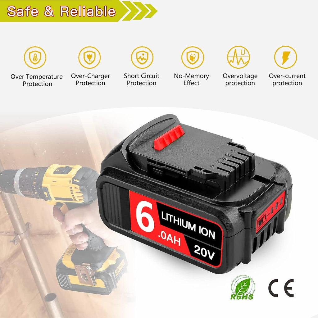 2Pack 6.0Ah 20V Replacement Battery for Cordless Power Tools K677899