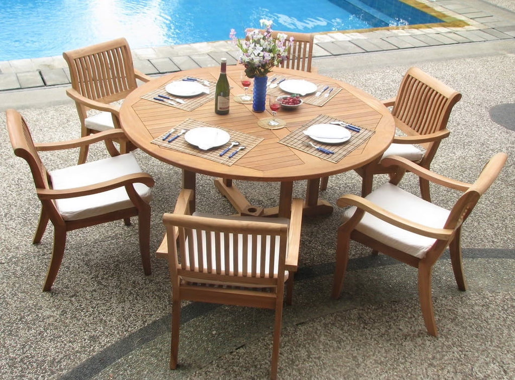 6 Seater 7 Pc Teak Dining Set with 6 Stacking Arm Chairs K298