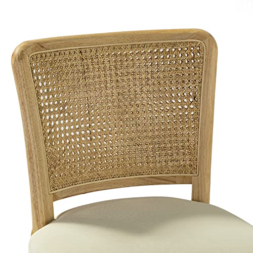 Upholstered Armless Swivel Desk Chair with Rattan Mid-Back A492