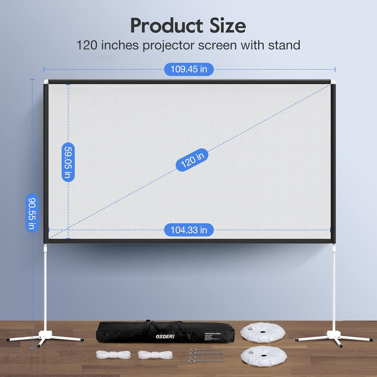 120 inch 16:9 4K Portable Projector Screen with Stand and Carry Bag S707711