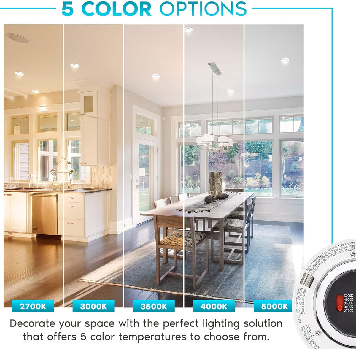 4 Inch Gimbal LED Recessed Lighting, 5 Color Selectable, Dimmable, 6 Pack P938190