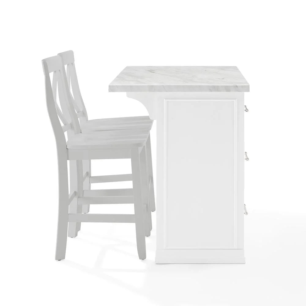 White 3-Piece Wood Kitchen Island with X-Back Stools I61221