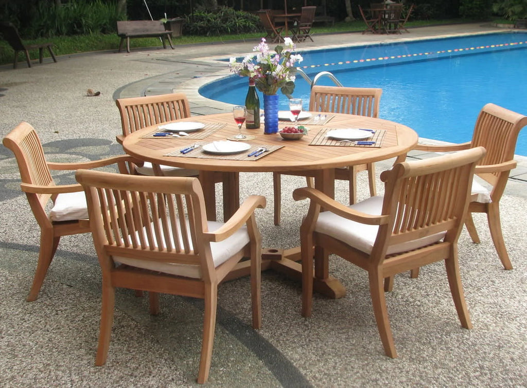 6 Seater 7 Pc Teak Dining Set with 6 Stacking Arm Chairs K298
