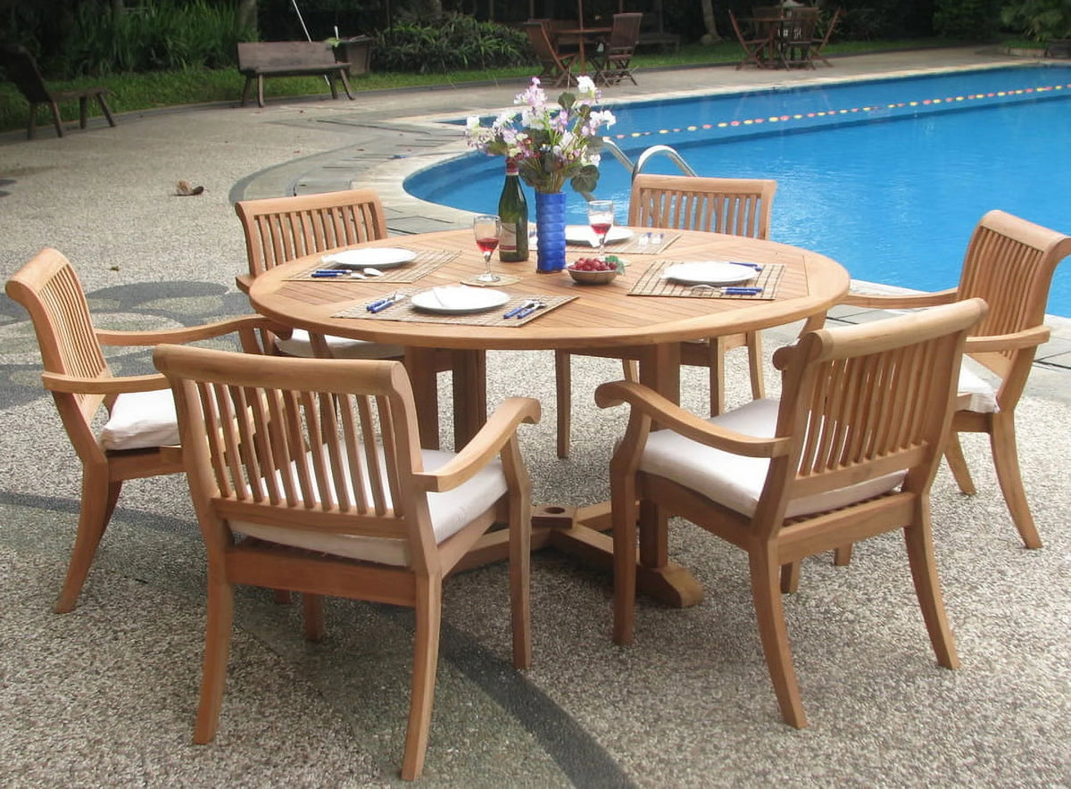 6 Seater 7 Pc Teak Dining Set with 6 Stacking Arm Chairs K298