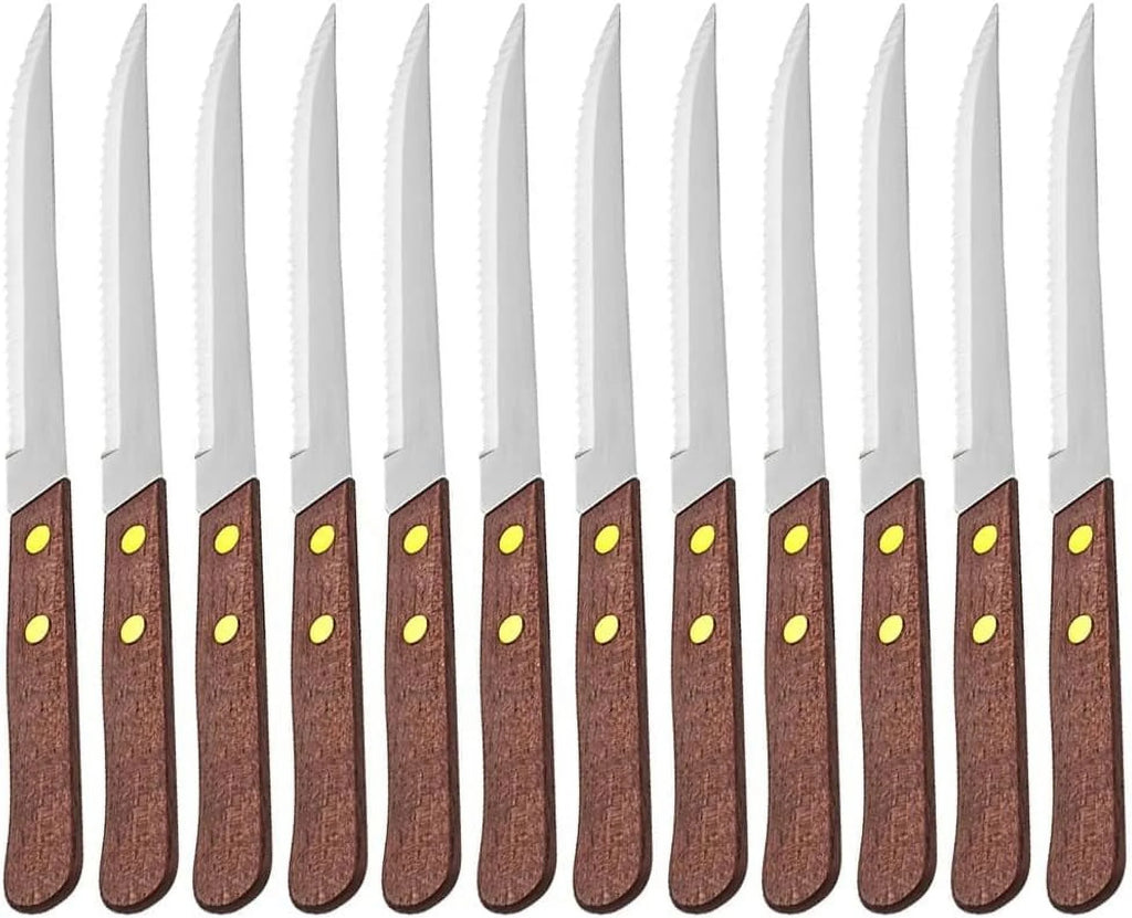 4-1/4-Inch Stainless Steel Serrated-Edge Steak Knives with Wooden Handles H948