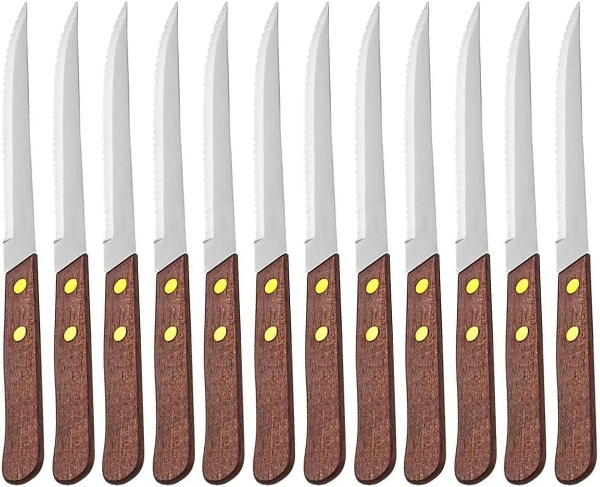 4-1/4-Inch Stainless Steel Serrated-Edge Steak Knives with Wooden Handles H948