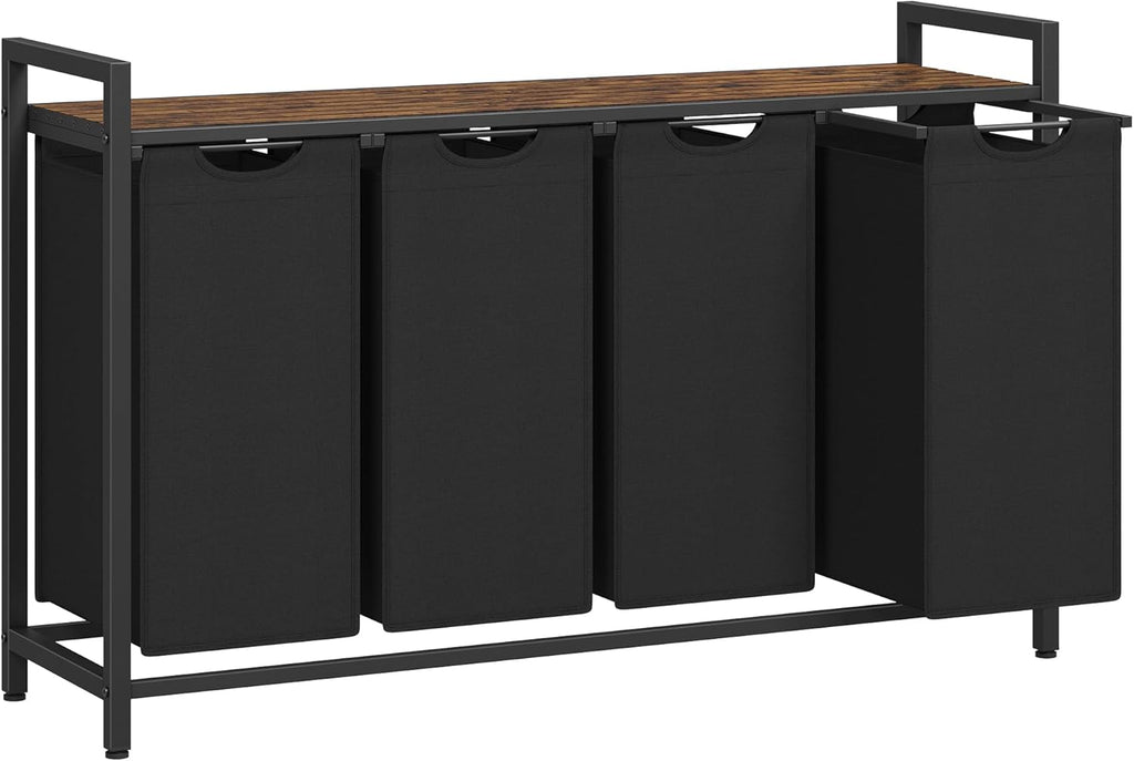 Rustic Brown and Black Laundry Hamper with 4 Removable Bags U4427