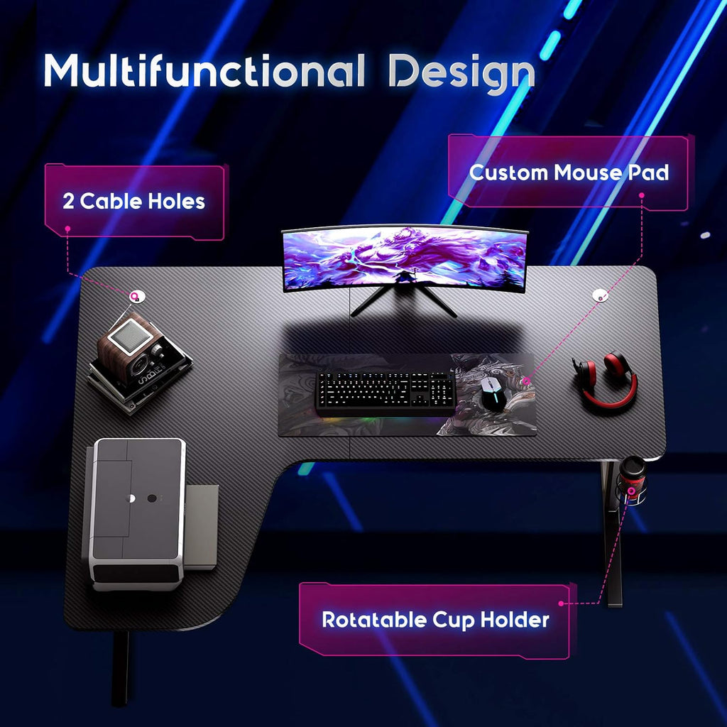L Shaped Gaming Desk with Mouse Pad and Cup Holder W7079