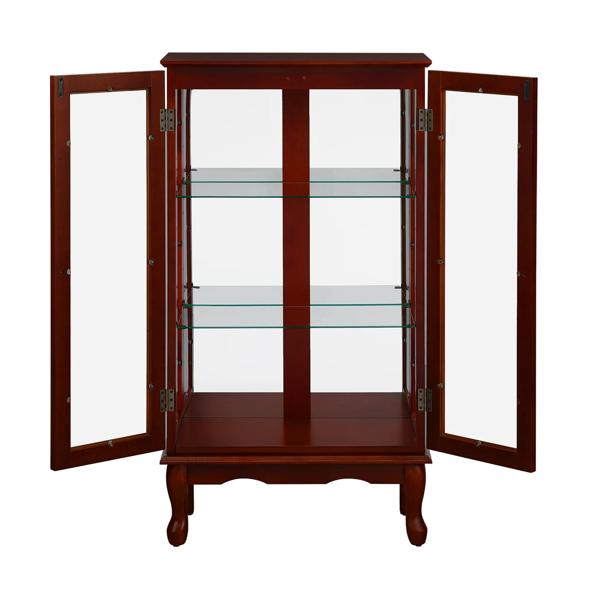 3 Tier Curio Cabinet with Tempered Glass Doors, Cherry W1769
