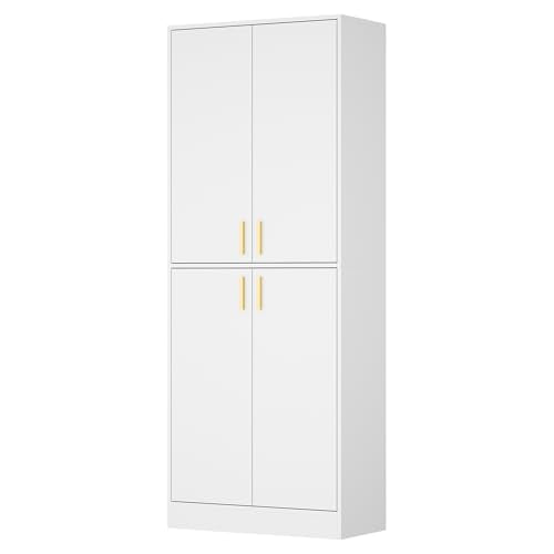 Gray 71" Tall Wood Storage Cabinet with Doors and Shelves H3920