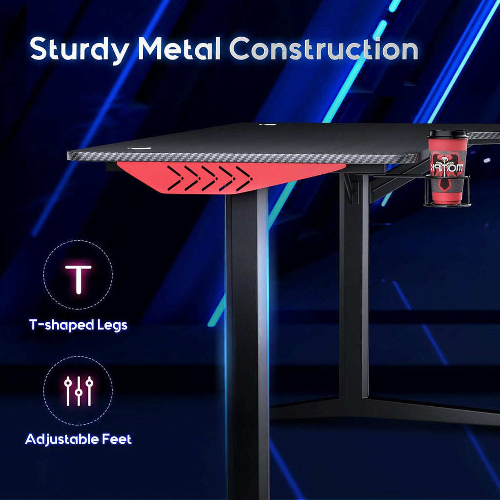 L Shaped Gaming Desk with Mouse Pad and Cup Holder W7079