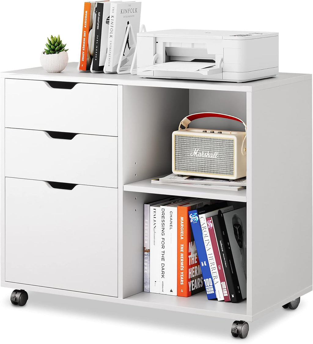 3 Drawer Wood File Cabinet with Storage Shelves, Rustic Brown L88274