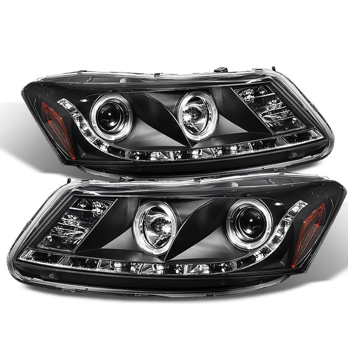 Black Bezel Dual Halo Ring LED Projector Headlights O418