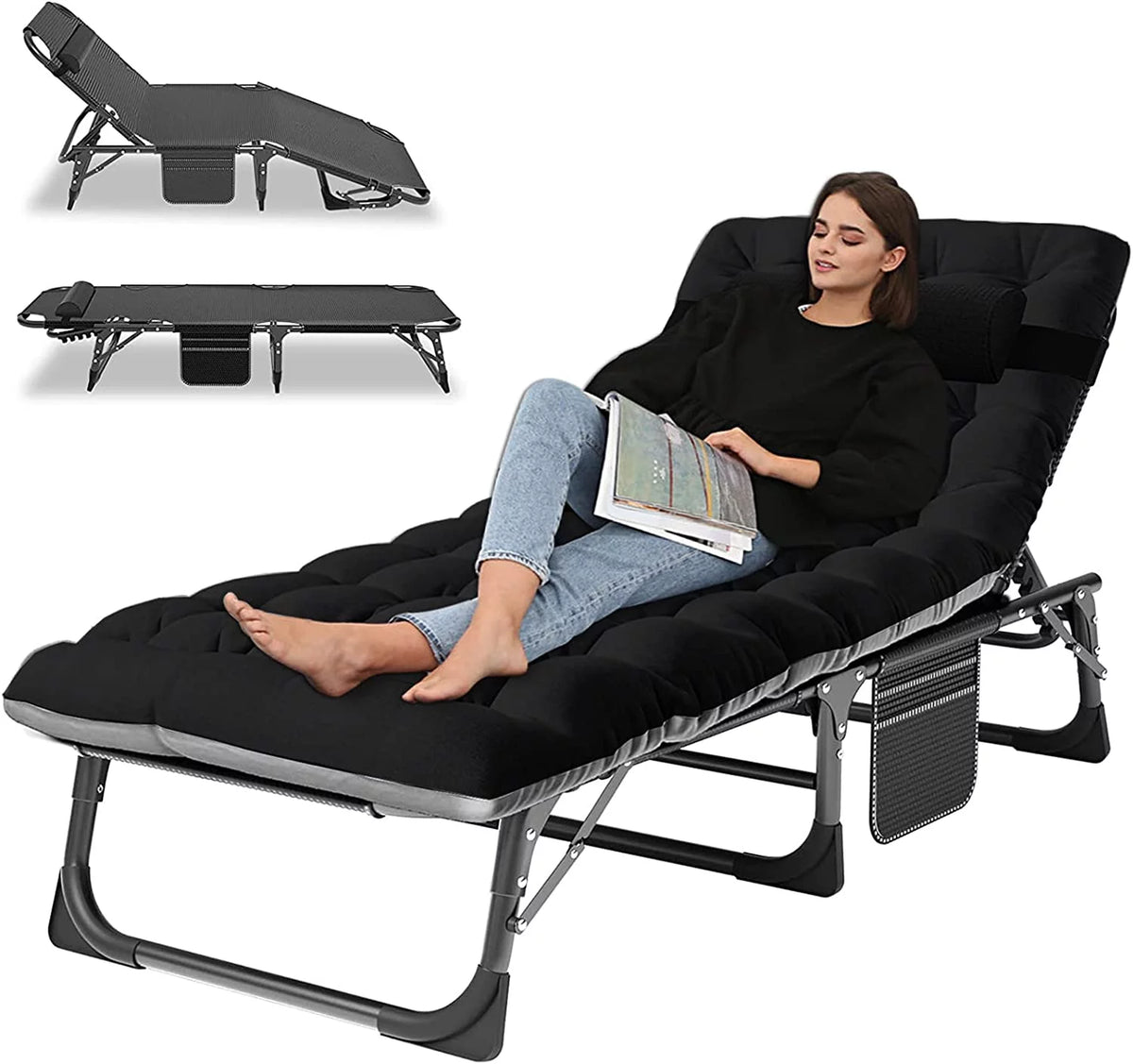 Folding Camping Cot with Cushion & Pillow H46537