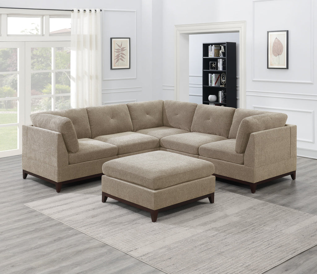 Chenille Camel L-Sectional Sofa Set 6pcs B434