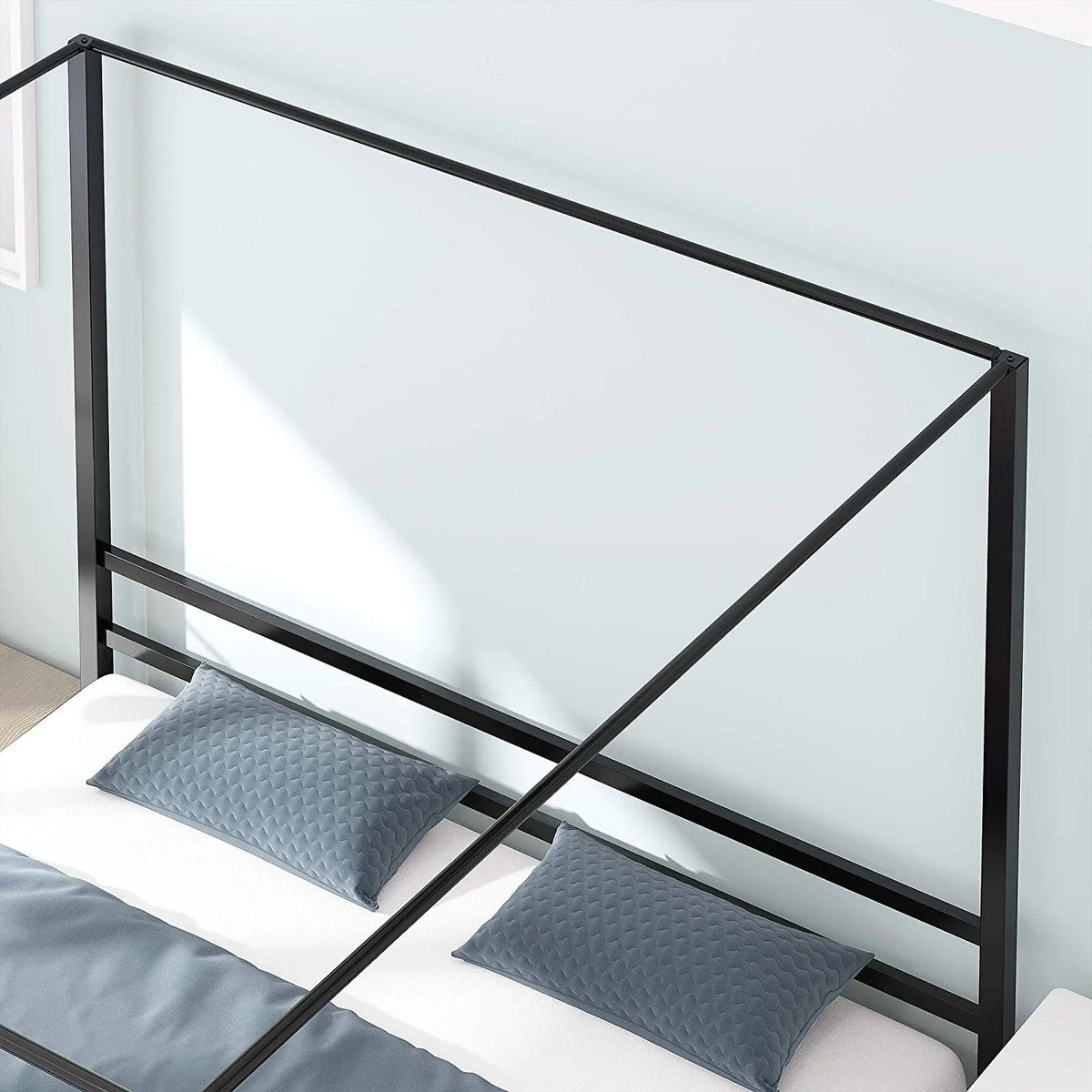 Queen Size Black Metal Canopy Bed Frame with Headboard V543458