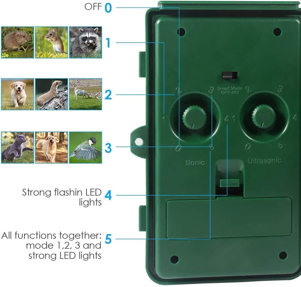 Ultrasonic Solar Animal Deterrent with Motion Sensor and Flashing Lights T443