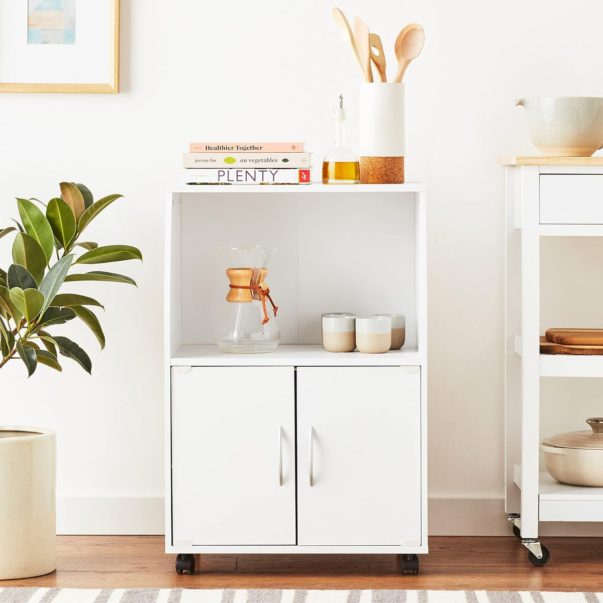 White Microwave Cart with Two Doors and Shelf C22882