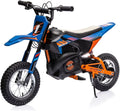 24V Electric Off-Road Motorcycle 250W Motor 13.6MPH Fast Speed Motocross Leather Seat Dirt Bike Twist Grip Throttle Metal Suspension Air-Filled Tires for Kids Teens Age 13+ Blue B194