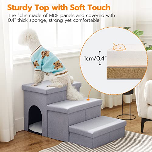 Gray 3 Steps Dog Stairs with Storage K725