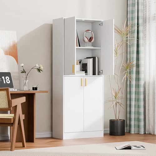Gray 71" Tall Wood Storage Cabinet with Doors and Shelves H3920