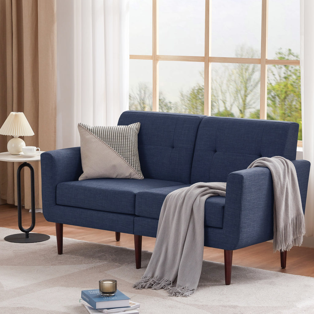 Blue Button Tufted Fabric Loveseat X776