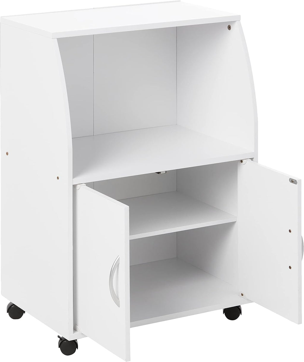 White Microwave Cart with Two Doors and Shelf C22882