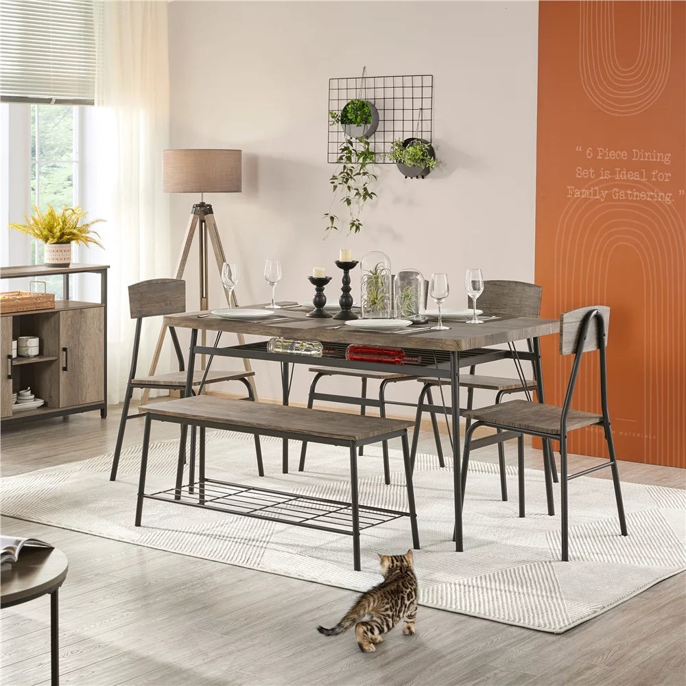 Drift Brown Dining Table Set with 4 Chairs and 1 Bench B286