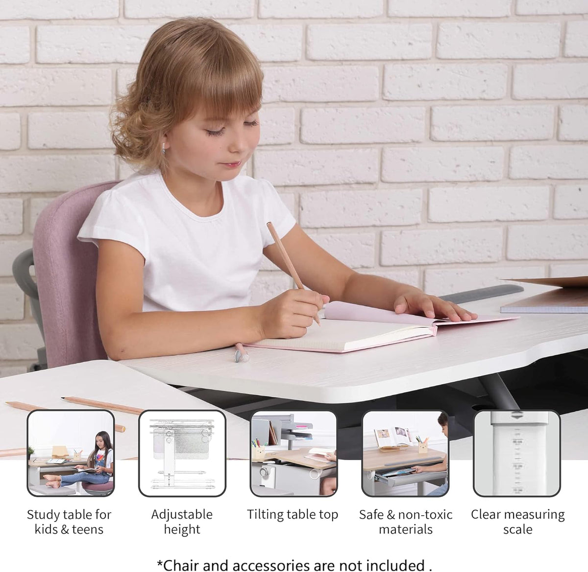 L-Shaped Study Desk with Adjustable Height and Tilt I51569