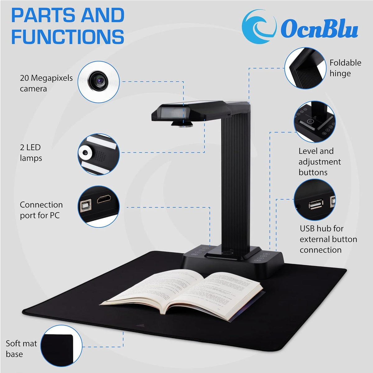 20MP Portable Overhead Document Camera Scanner N517