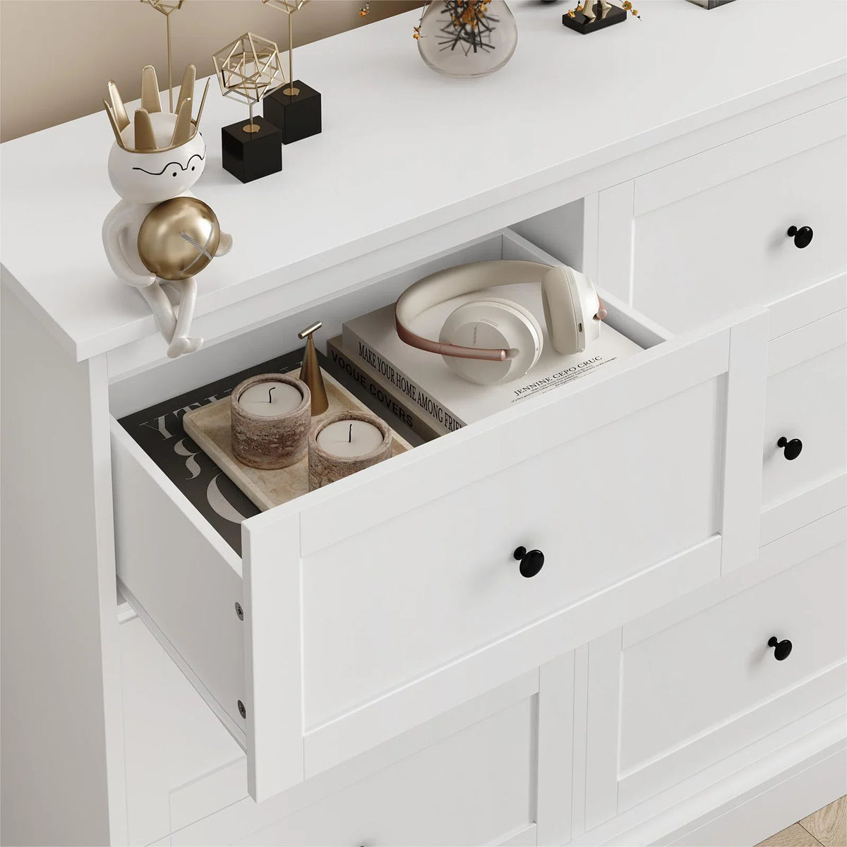 White 6 Drawer Wood Dresser U77754