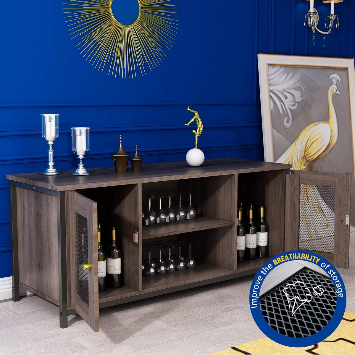 Brown Walnut Entertainment Center Stand with Storage Y2166