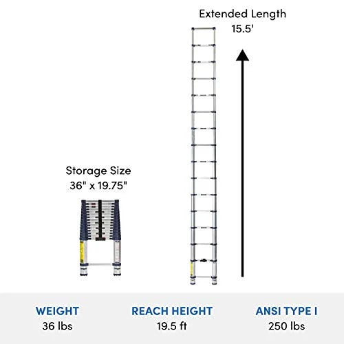 Telescoping Ladder, Extended 15 ft. 6" H U982884