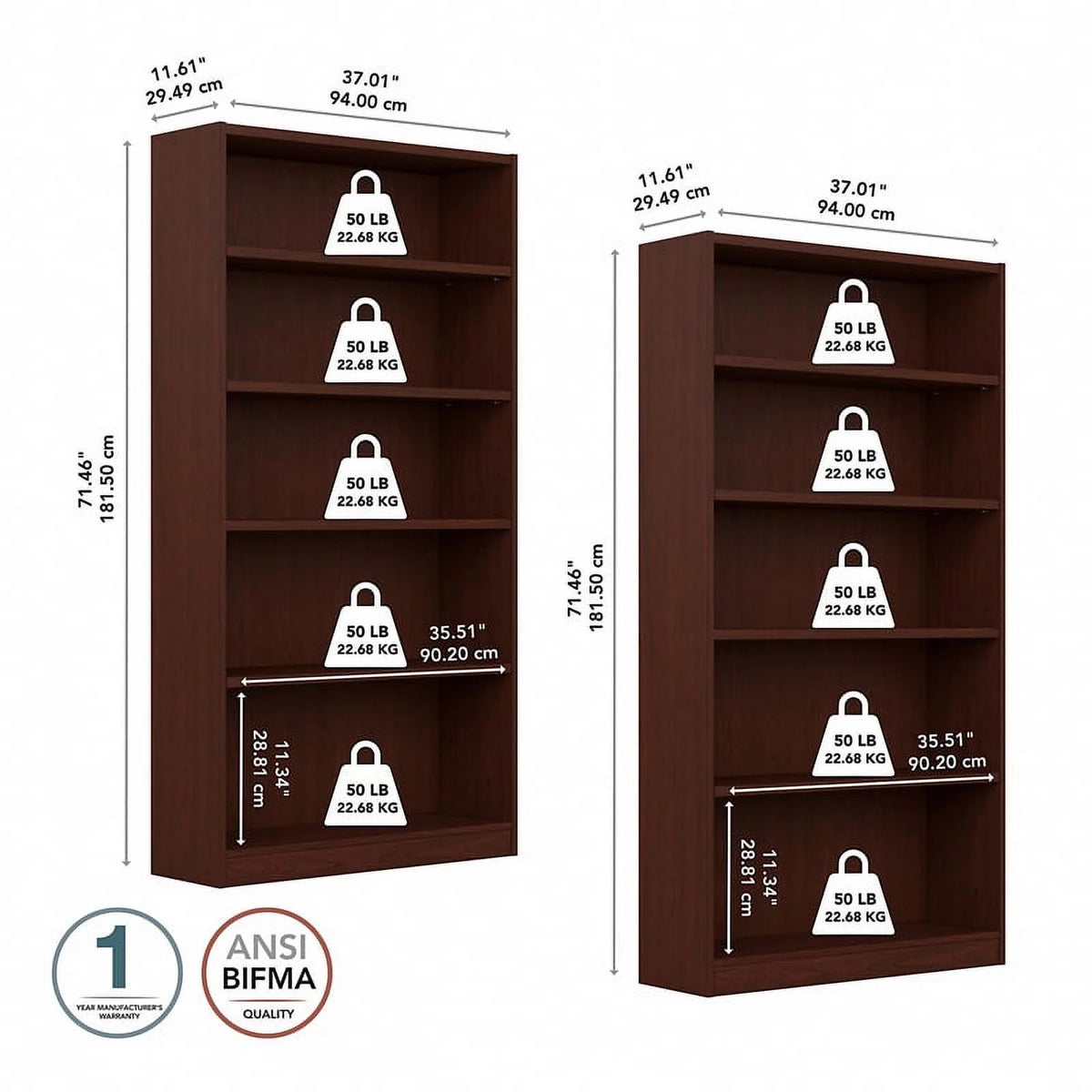 5 Shelf Bookcase Set of 2 Y962528