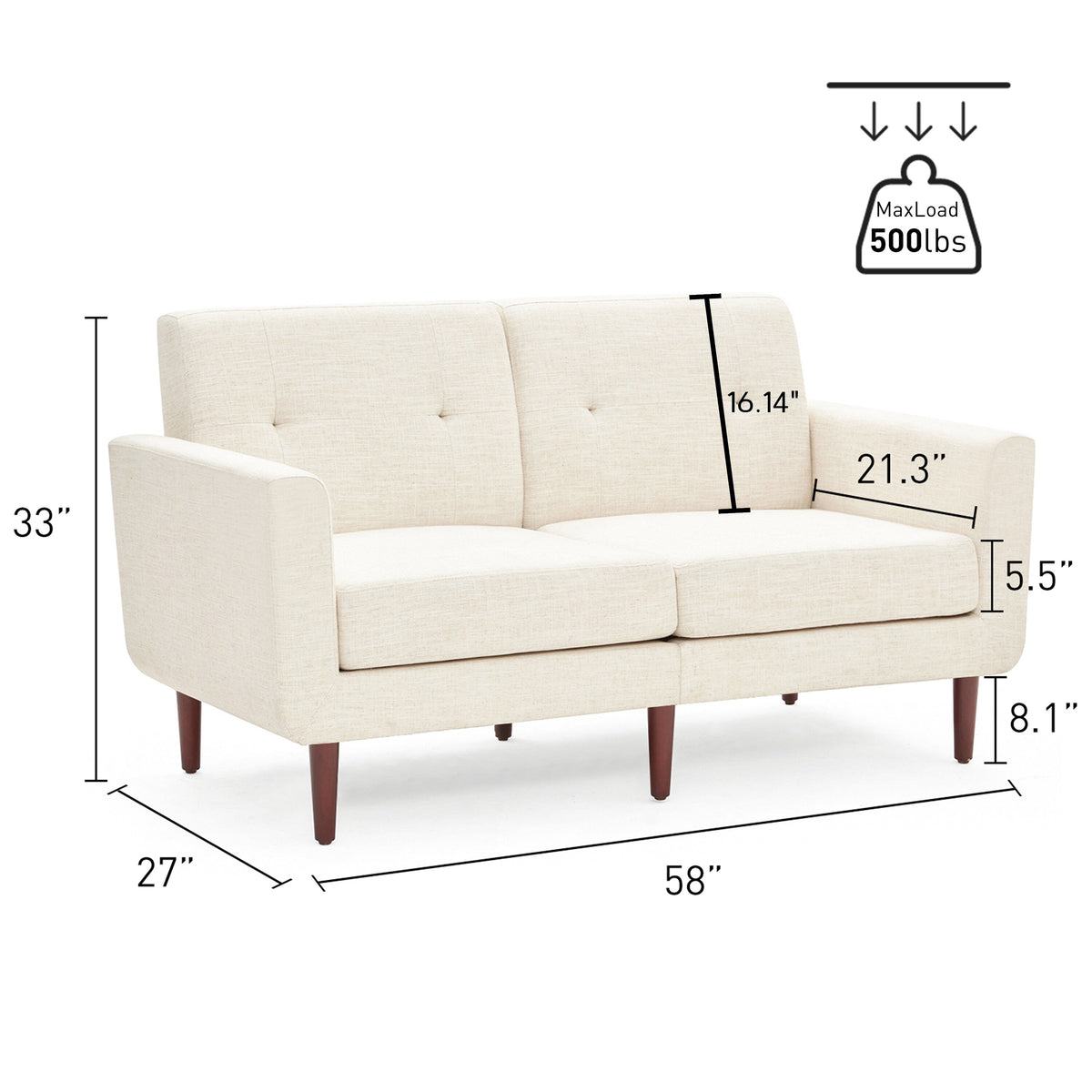 Blue Button Tufted Fabric Loveseat X776