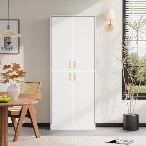 Gray 71" Tall Wood Storage Cabinet with Doors and Shelves H3920