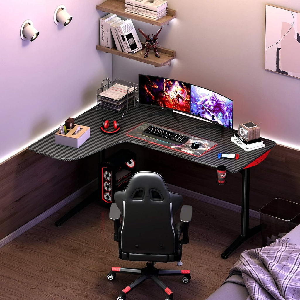 L Shaped Gaming Desk with Mouse Pad and Cup Holder W7079