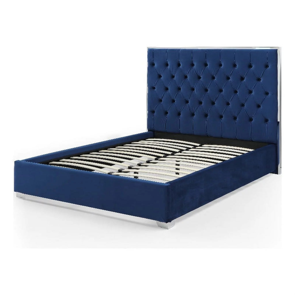 Blue Velvet King Bed with Metal Frame A227881