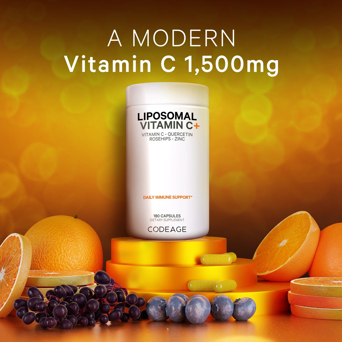 Liposomal Vitamin C 1500mg with Zinc, Elderberry, Quercetin & Rose Hips, 180 ct F594