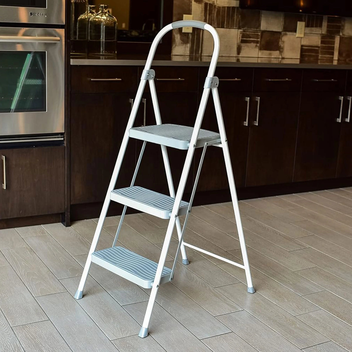 3 Step Folding Steel Step Stool, White V895